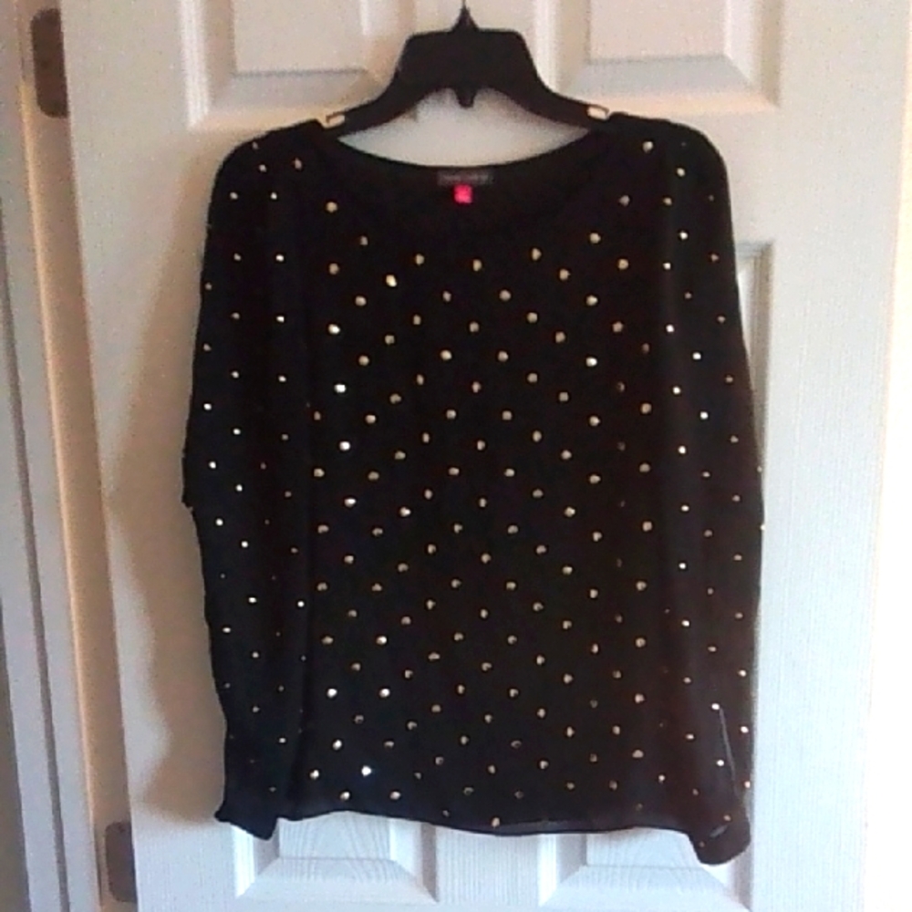 Vince Camuto Black Blouse with Gold Studs